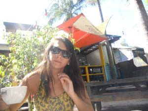 Enjoying a chai latte in Nimbin